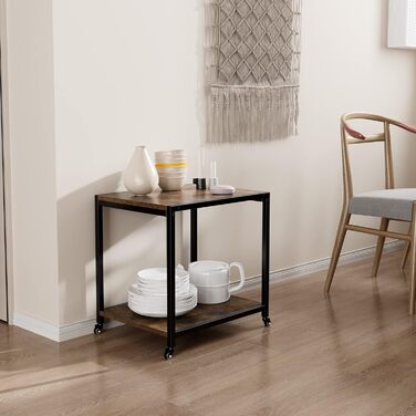 Двоярусний стіл для принтера Padma House з універсальними роликами 45 x 35 см, мобільний, з дерева та металу. Підставка для принтера, офісна візка для зберігання документів, сумісна з копіювальними машинами, сканерами, факсом. SZCJ-20401-BK (Rustikal Brau