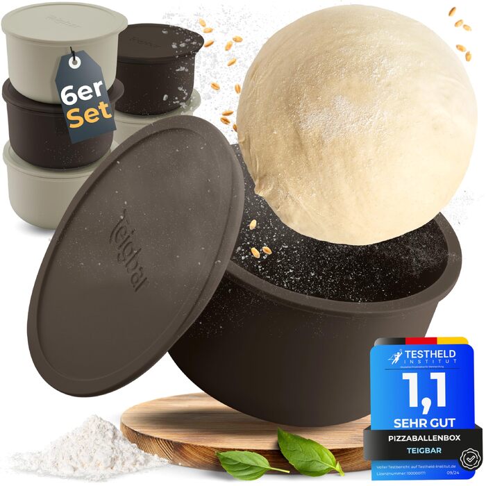 Коробка для тіста для піци Teigbar, 6 шт, 13 см, сіро-бежева - Силіконова форма для зберігання тіста до 350г з кришкою
