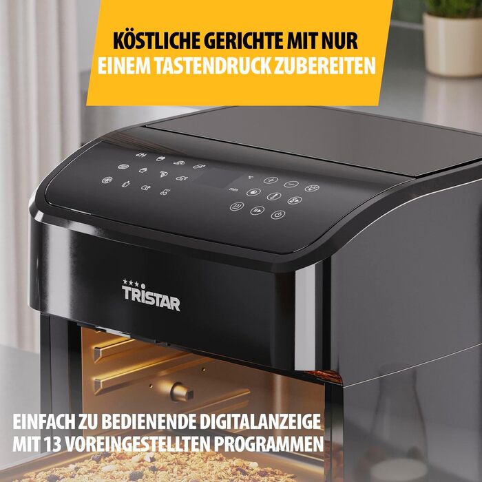 Міні-піч та аерофритюрниця Tristar 2-в-1, 12 л, 1800 Вт, 12 програм, BPA-free, з оглядовим вікном