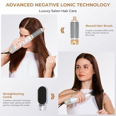 MogaWave Air Styler Pro 6 в 1: Фен-щітка, стайлер для волосся 1000W (білий)