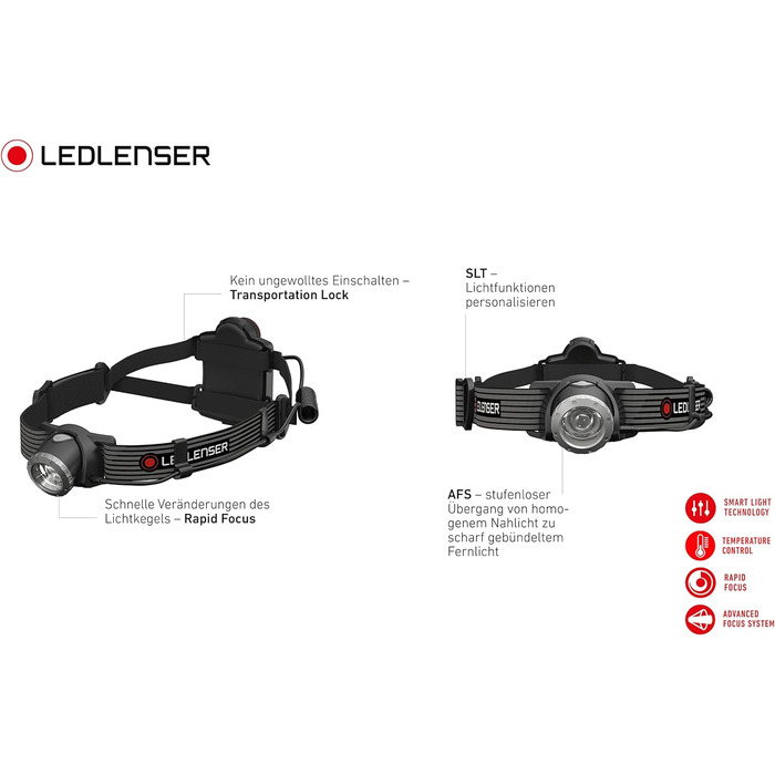 Налобний ліхтар Ledlenser H7 SE LED 300 Люмен, 160 м, з фокусуванням, заднім підсвічуванням, батареями та USB-кабелем
