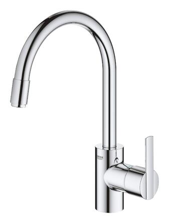 Змішувач кухонний GROHE Feel з висувним душем, 360° поворотний, економний (хром) 31486001