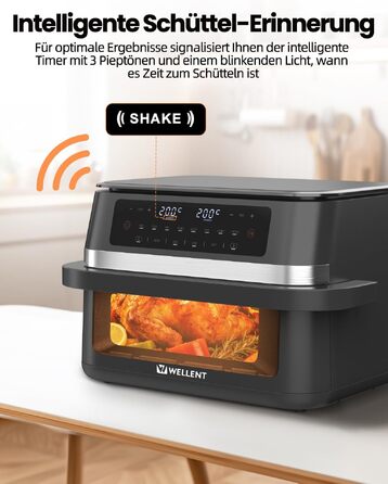 Аерофритюрниця WELLENT 12L Dual Zone XXL - двокамерна фритюрниця з гарячим повітрям 2950W (6+6Л), з вікном перегляду, функціями Match & Sync та нагадуванням про струшування, придатна для посудомийки