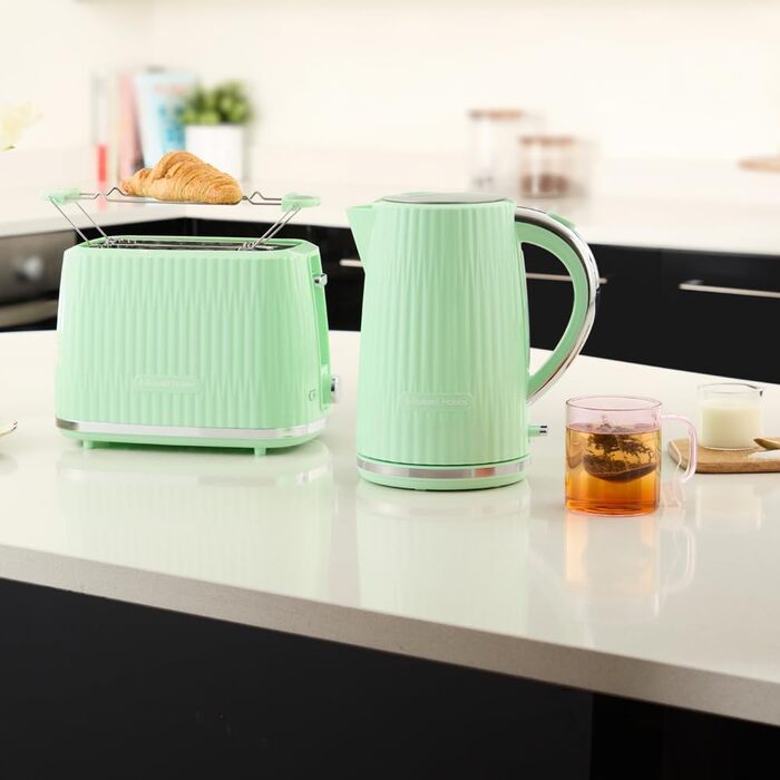 Тостер Russell Hobbs Eden на 2 тости, зелений (27372-56) - 6 режимів, розморожування, підігрів, підйом тостів, лоток для крихт