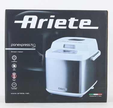 Хлібопіч Ariete 132 Panexpress 750 Metal, 19 програм, 500 г, нержавіюча сталь, для хліба, піци, випічки, замішування та закваски
