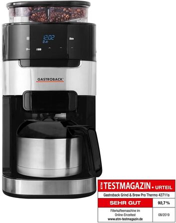 Кавоварка GASTROBACK Grind & Brew Pro Thermo, срібляста, чорна, з млином, термос, автоматична