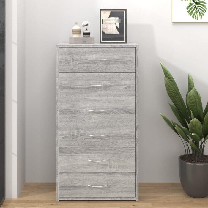 Комод vidaXL з 6 шухлядами, сірий сонома, 50x34x96 см, багатофункціональна шафа з ДСП