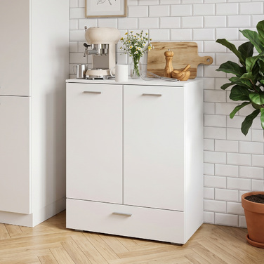 Сучасна бічна тумба (sideboard), окрема шафа для зберігання з шухлядою та регульованою полицею, біла