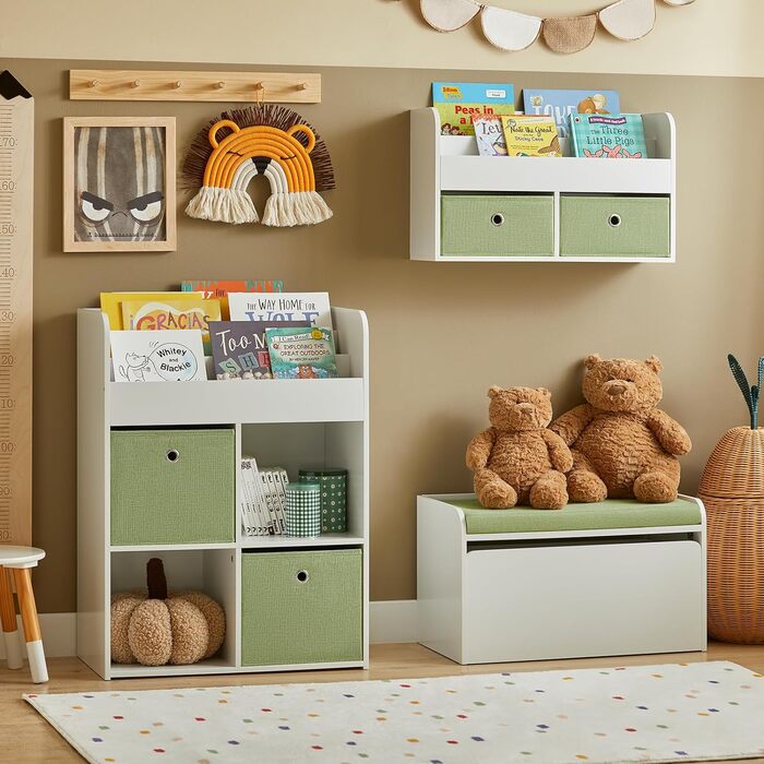 Дитяча іграшкова скриня SoBuy KMB80-W з подушкою, біла, 60x35x34 см