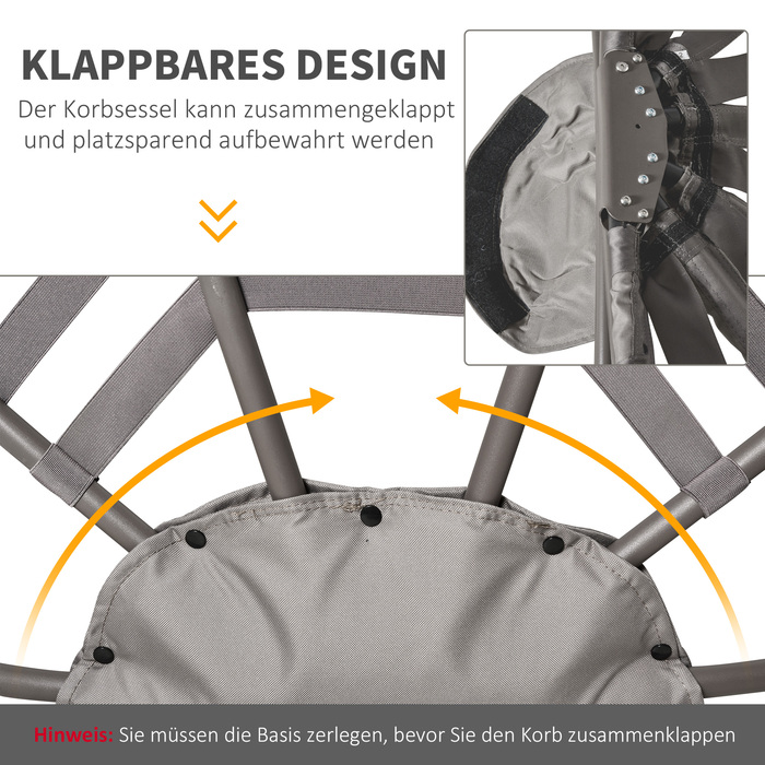 Крісло Outsunny Papasan Садове крісло 2 кошики Подушка Овальне крісло для відпочинку Складний балкон Тераса Пісок Коричневий Сталь 118x75x139см