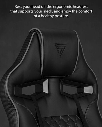 Ігрове крісло SENSE7 Knight, ергономічне, PU-шкіра, регульовані підлокітники, лордозна підтримка, офісний комп'ютерний стілець до 120 кг, чорний-сірий