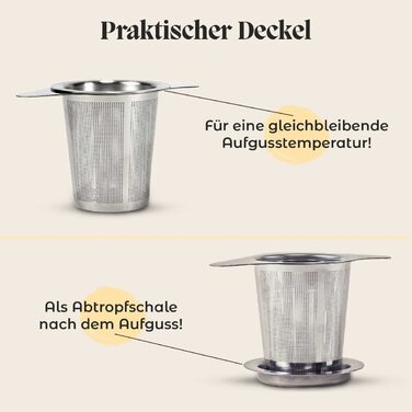teegeschwister 2 шт. чайні ситечка з нержавіючої сталі з кришкою і піддоном, фільтр для заварювання розсипного чаю, подвійна ручка для різних чашок