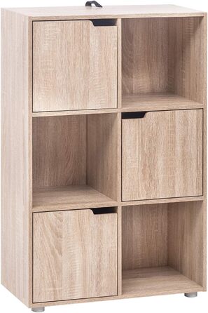 Книжкова шафа WOLTU з 3 дверцятами та 6 полицями, дуб, 29x91x59,6 см, офісний стелаж-роздільник