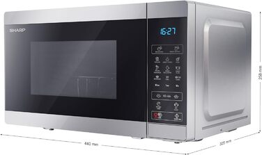 Мікрохвильова піч SHARP MG02ES з грилем, 20 л, 800 Вт, 11 режимів, розморожування, цифрове керування, срібляста