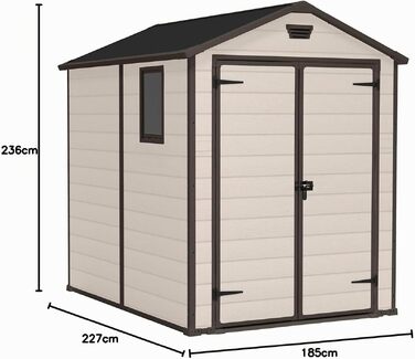 Садовий будинок Keter Manor 6x8 DD, 7,6 м³ бежевого кольору – металевий, для інструментів та саду