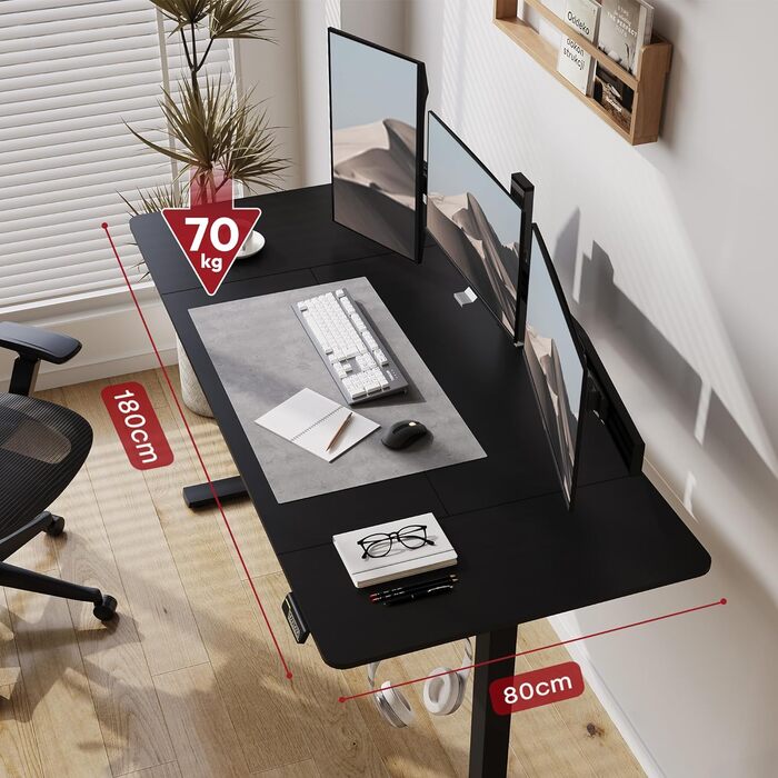 Електричний регульований стіл SANODESK 180x80 см, ергономічний комп'ютерний стіл для роботи стоячи й сидячи з пам'яттю, чорний