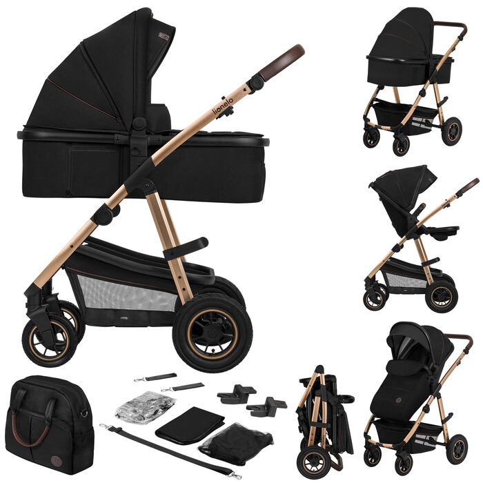 Дитячий візок Lionelo Amber 2 в 1 (Black Onyx) - універсальний, з люлькою та прогулянковим блоком, в комплекті сумка, москітна сітка, дощовик