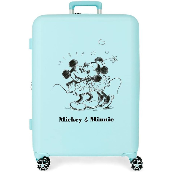 Валіза Disney Mickey & Minnie Kisses, середня, бірюзова, 70×48×26 см, ABS, TSA-замок, 88 л, 4 колеса