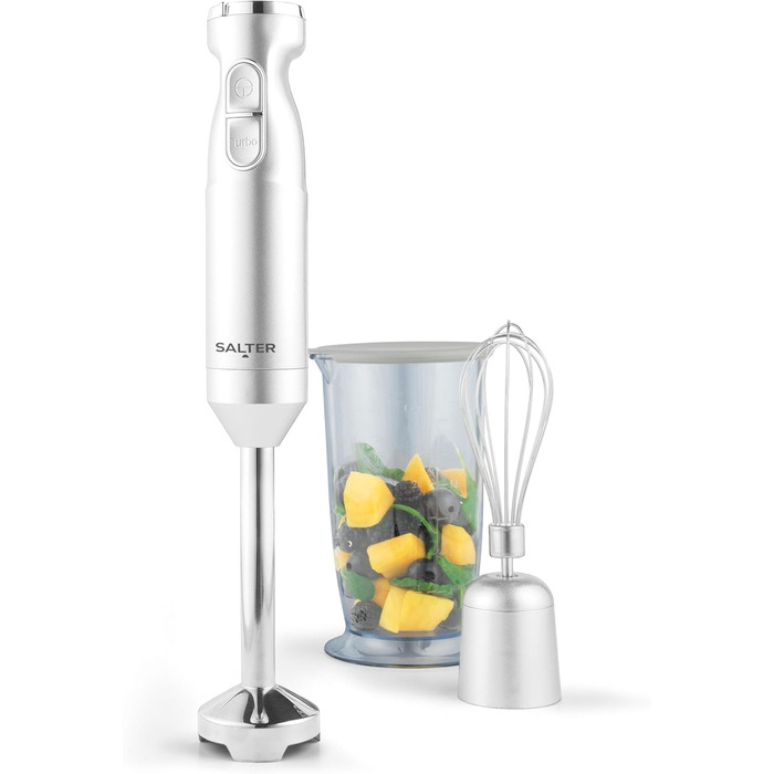 Блендер Salter Aspen Blend & Whisk Pro 2-в-1, погружний міксер та вінчик, електричний подрібнювач, нержавіюча сталь, змінна швидкість, 700 мл, 1000 Вт, сріблястий