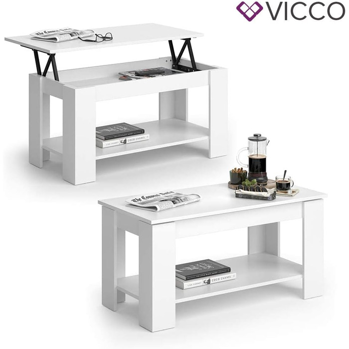 Журнальний стіл Vicco Lorenz білий 100x50 см з підйомним механізмом