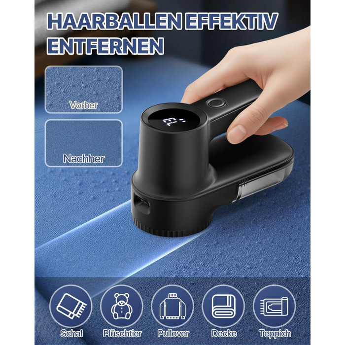 Машинка для видалення ковтунців електрична Homtronics з LED-підсвіткою, USB зарядка, 3 швидкості, чорна