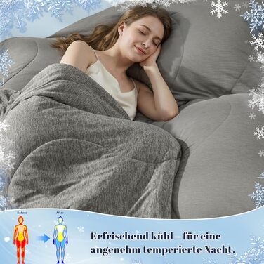 Охолоджуюча ковдра PHF для літа 220x240 см, технологія Advanced Arc-Chill (Q-Max>0,4), двостороння стібана легка ковдра для ліжка, антрацит