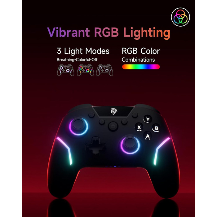 Бездротовий геймпад EasySMX X20 для PC, Switch та смартфонів: RGB підсвітка, Hall-ефект стіки, механічні кнопки, гіроскоп 6 осей, Bluetooth (Чорний)
