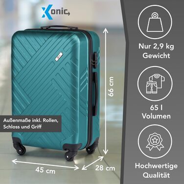 Валіза Xonic Design ABS тверда, дорожній кофр з коліщами 360° та кодовим замком, розмір L, колір морської хвилі