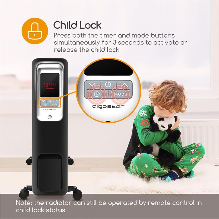 Електричний масляний радіатор Aigostar Oil Monster 33JHH 2500W з LCD-дисплеєм та термостатом