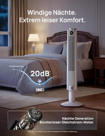 Вентилятор підлоговий DREO Smart 102-114 см з пультом, 9 режимів, тихий (20 дБ), 90° осциляція, таймер 12 год для дому та офісу, білий