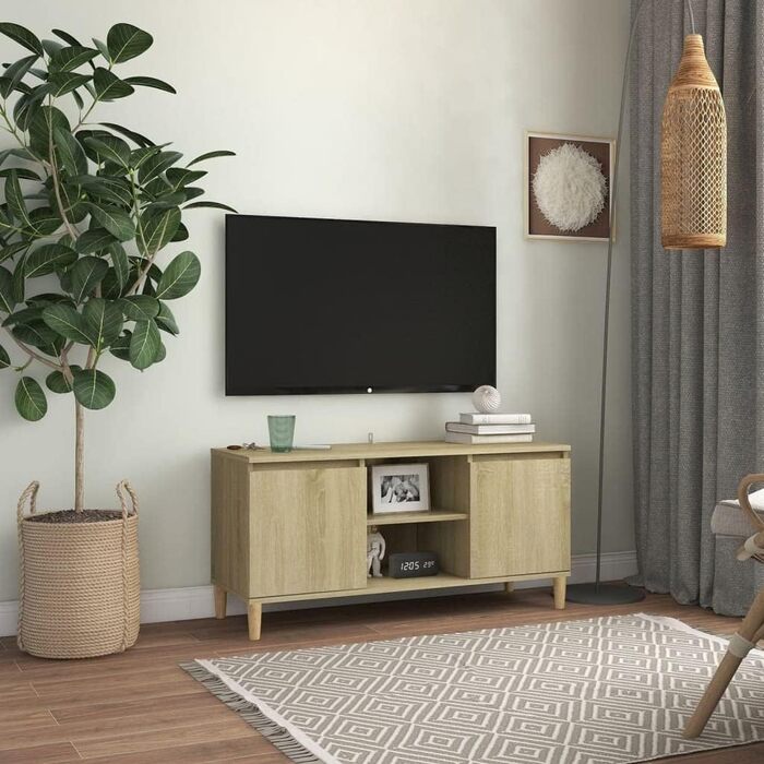 TV тумба vidaXL з масивними дерев'яними ніжками, чорна, 103,5x35x50 см — телевізійна підставка, тумба під телевізор, комод, меблі для вітальні