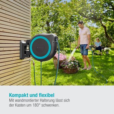 Шланг садовий Gardena RollUp XL (блакитний) 35 м: гнучкий полив для великих садів, поворотна коробка для шланга, з шлангом Gardena 35 м та монтажними аксесуарами (18630-20)