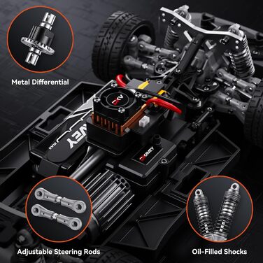 Швидкісний RC автомобіль 1/12 для дорослих, 50 миль/год, Brushless, Drift, 4WD RTR, з гіроскопом, помаранчевий