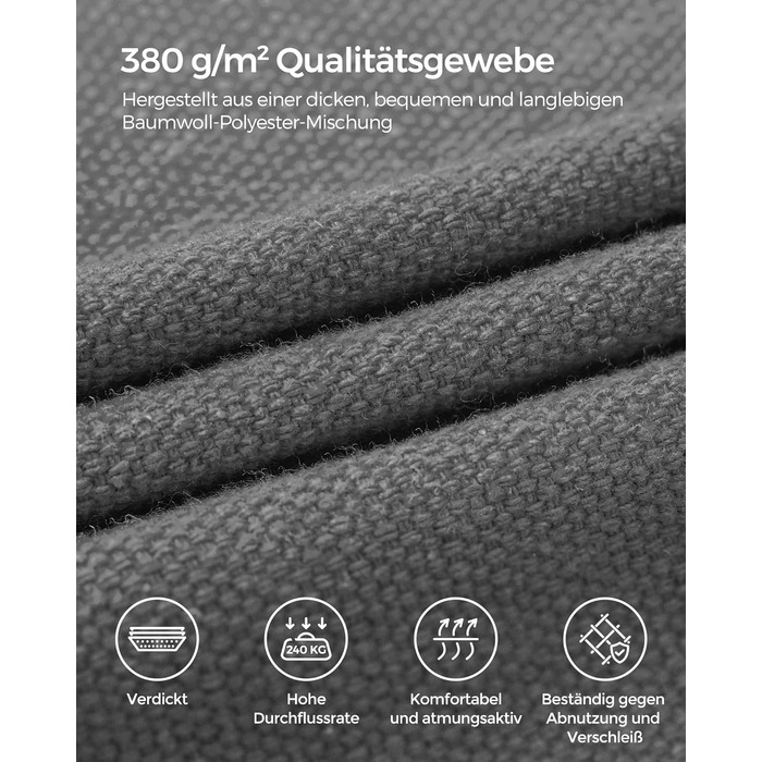 Гамак SONGMICS 210x150 см, металева стійка, регульована висота, до 240 кг, для саду, чорна рама і сіра тканина
