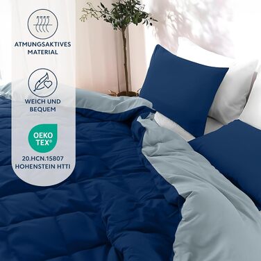 Комплект постільної білизни Dreamzie двосторонній (200x220 см + 2 наволочки 80x80 см), темно-синій / блакитно-сірий