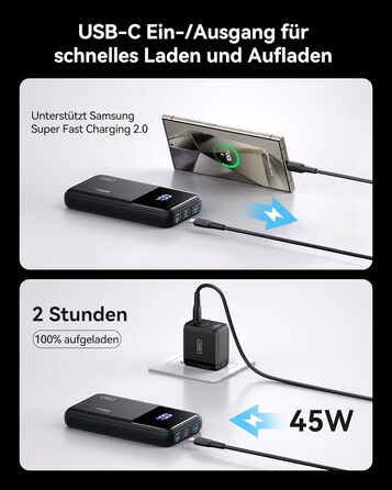 Power Bank INIU 20000mAh 65W: зарядний пристрій для телефону та ноутбука. USB-C, сумісний з MacBook, iPad, iPhone, Steam Deck. Чорний