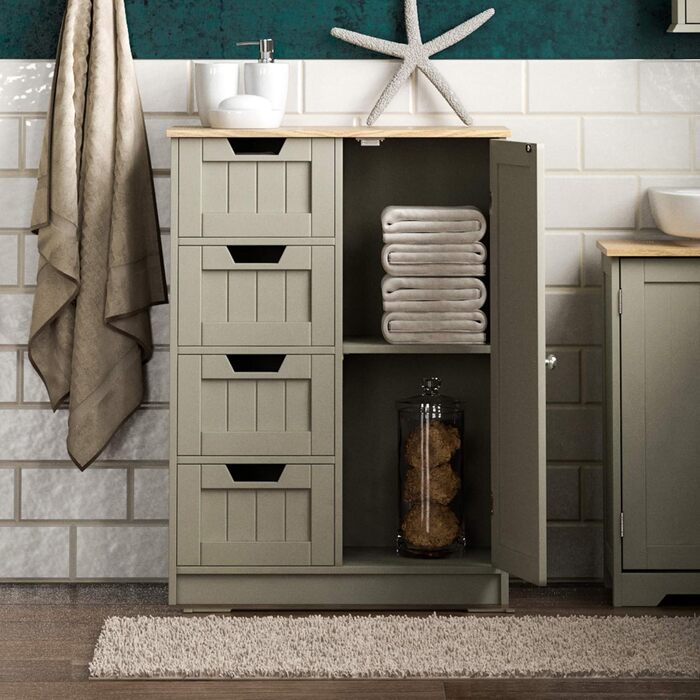 Шафа для ванної Bath Vida Priano з 4 ящиками і дверцятами, сірий, 81х60х30 см, деревостружкова плита