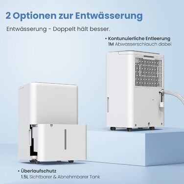 Електричний осушувач повітря Newentor 12L для підвалу, 35dB, з гофрованим шлангом 1м, для приміщень до 25м², 10 років гарантії, фільтр, таймер, 12л/день