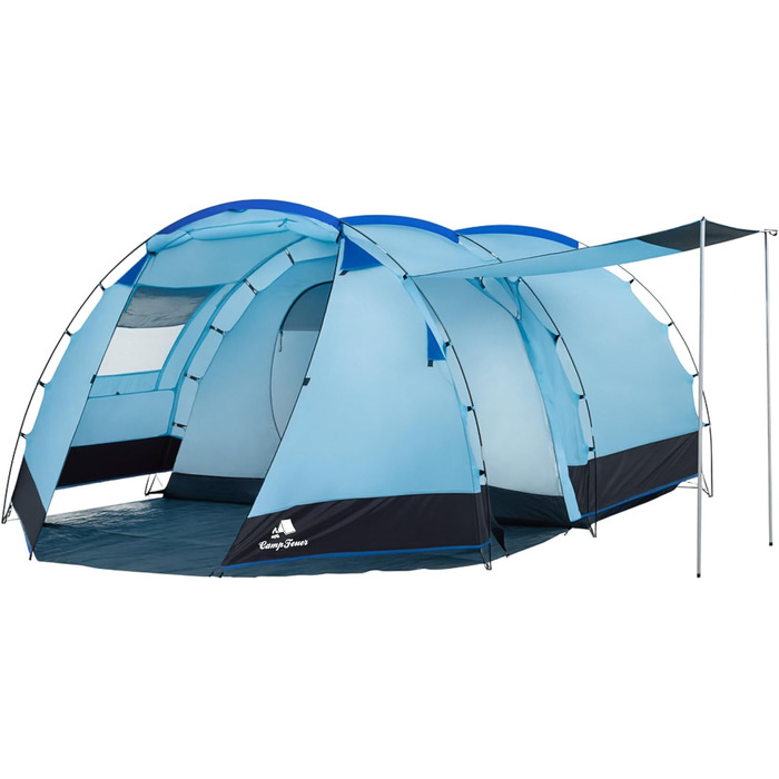 Сімейний намет CampFeuer Zelt Super+ на 4 особи: великий тунельний намет з 2 входами, тамбуром та водонепроникністю 3000 мм (Блакитний/Чорний)