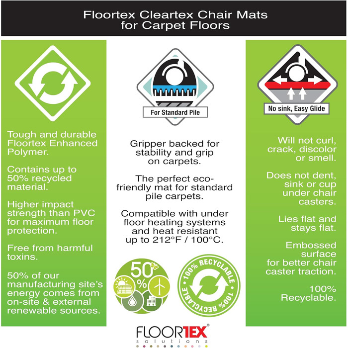 Прозорий захисний килимок Floortex Ecotex Revolutionmat з ко-поліестеру для килимів до 9 мм, прямокутний, 120x75 см