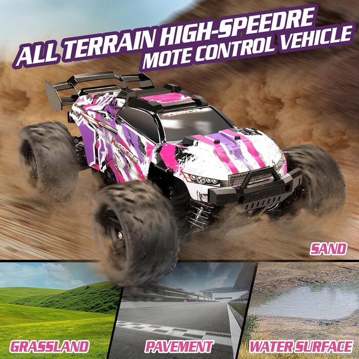 RC Автомобіль Monstertruck 1:18 4WD, Позашляховик 40 км/год, Металеве передавання, 2x1300mAh, Рожевий - для дорослих та дітей від 10 років