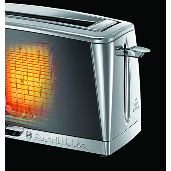 Тостер Russell Hobbs Luna Edelstahl Grau для 2-х скибочок хліба (широкі слоти) з підставкою для булочок, 6 режимів підсмажування, розморожування та підігрів - 23251-56