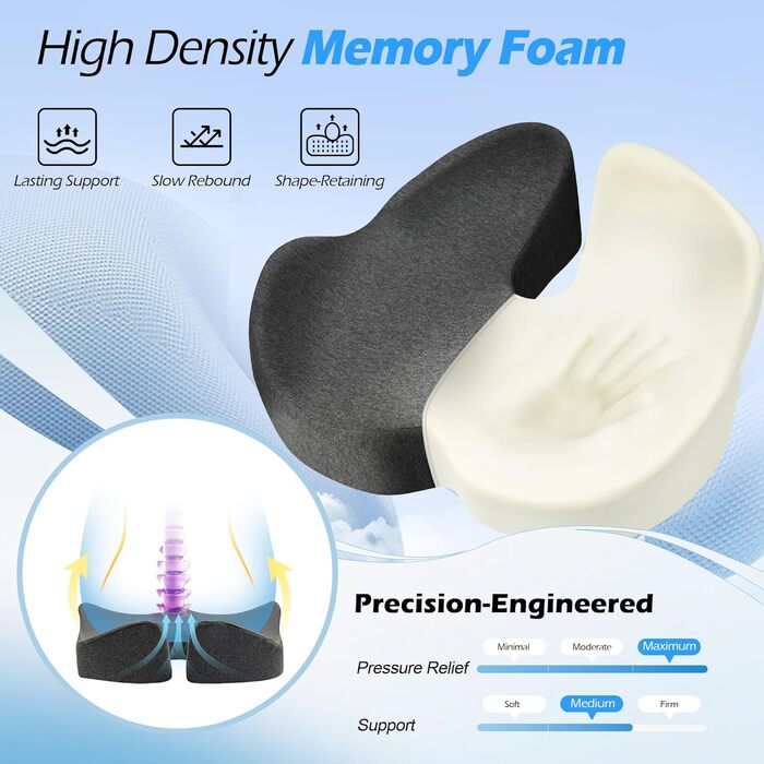 Подушка для офісного крісла Lofty Aim з піни Memory Foam: ортопедична, для попереку, від болю в сідницях, для офісу, авто, літака, інвалідного візка – чорний та темно-сірий