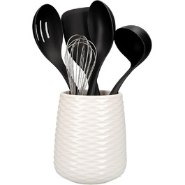 Набір кухонних аксесуарів KitchenAid, 6 предметів, антипригарні, для приготування їжі, з підставкою, чорні, можна мити в посудомийній машині, 16.5x16.5x36.8 см