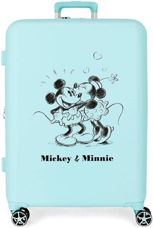 Валіза Disney Mickey & Minnie Kisses, середня, бірюзова, 70×48×26 см, ABS, TSA-замок, 88 л, 4 колеса