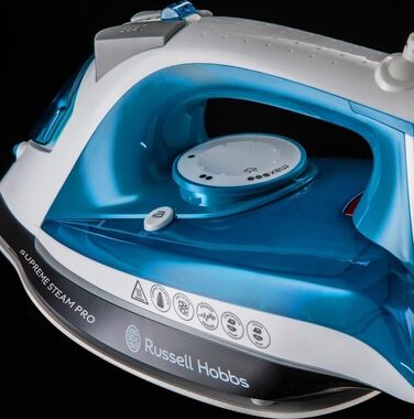 Паровий праска Russell Hobbs 23971-56 Supreme Steam Pro, керамічна підошва, потужність 2600 Вт, з функцією потужного парового удару, синій/білий