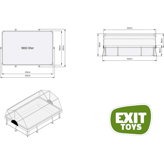 Прямокутний каркасний басейн EXIT Toys Stone 220x150x65 см з багатофункціональним накриттям, картриджним фільтром, легким доступом, сірий, для чистої та теплої води