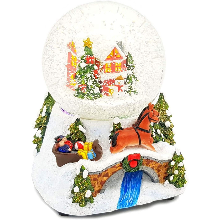 Велика LED снігова куля Wichtelstube-Kollektion з електричною завірюхою, мелодіями та зміною кольору, блискуча куля для декору «Різдвяне село»