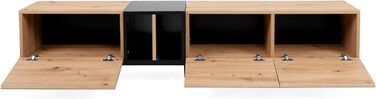 ТВ тумба Newfurn чорна дика дуба, вінтаж індастріал, 195x48x37 см, тумба під телевізор у вітальню