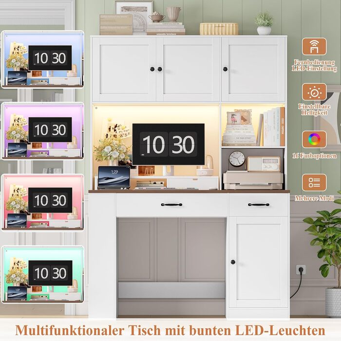 Письмовий стіл FirFurd 180x120x50 см з шухлядами, поличкою та LED підсвіткою, білий. Комп'ютерний стіл для дому, офісу, дитячої.